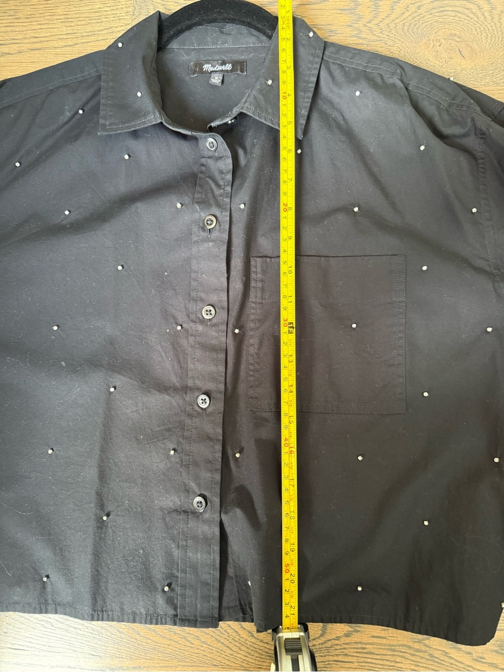 Madewell Black Cropped Button-Down Shirt with sparkling rhinestones. Size M. - Picture 9 of 9